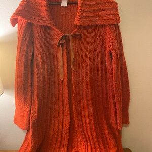Oilily Burnt Orange Vintsge Open Cardigan W Velvet Ribbon Sz MCottagecore Italy